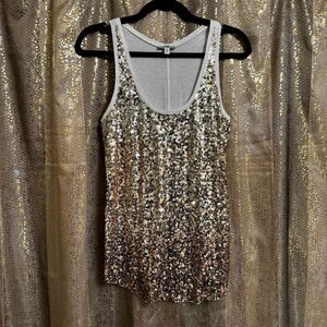 Express 2000s Gold Sparkly Sequin Cotton Modal Tank Top Stretchy Small